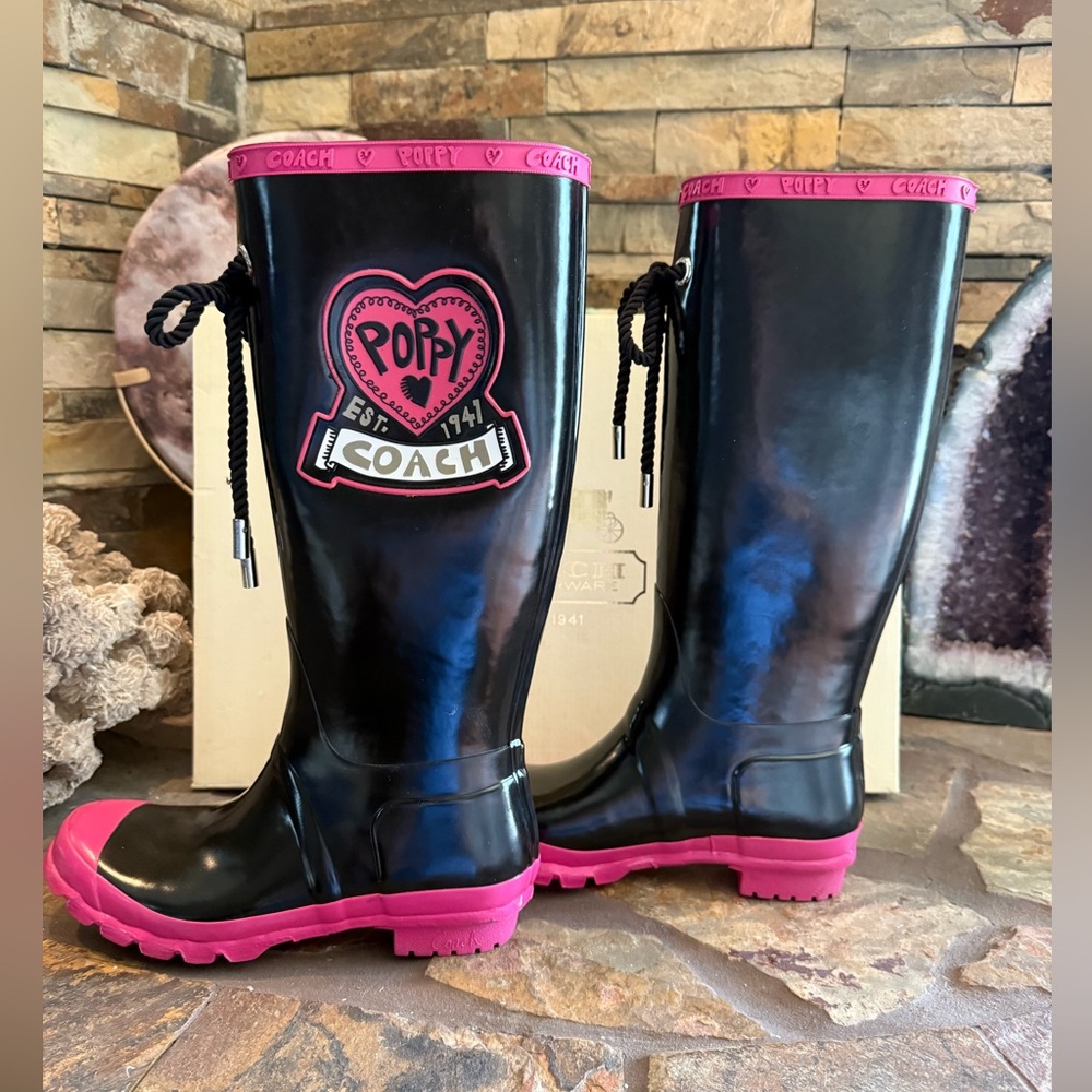 Coach Roxanne Poppy Rain Boots Size 8 - Picture 7 of 14